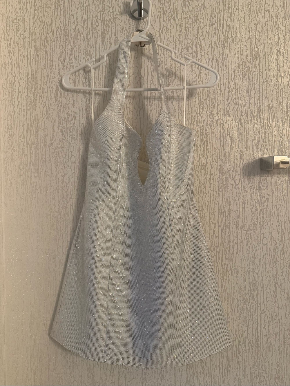Meshki Silver Sparkle Halter Mini Dress
